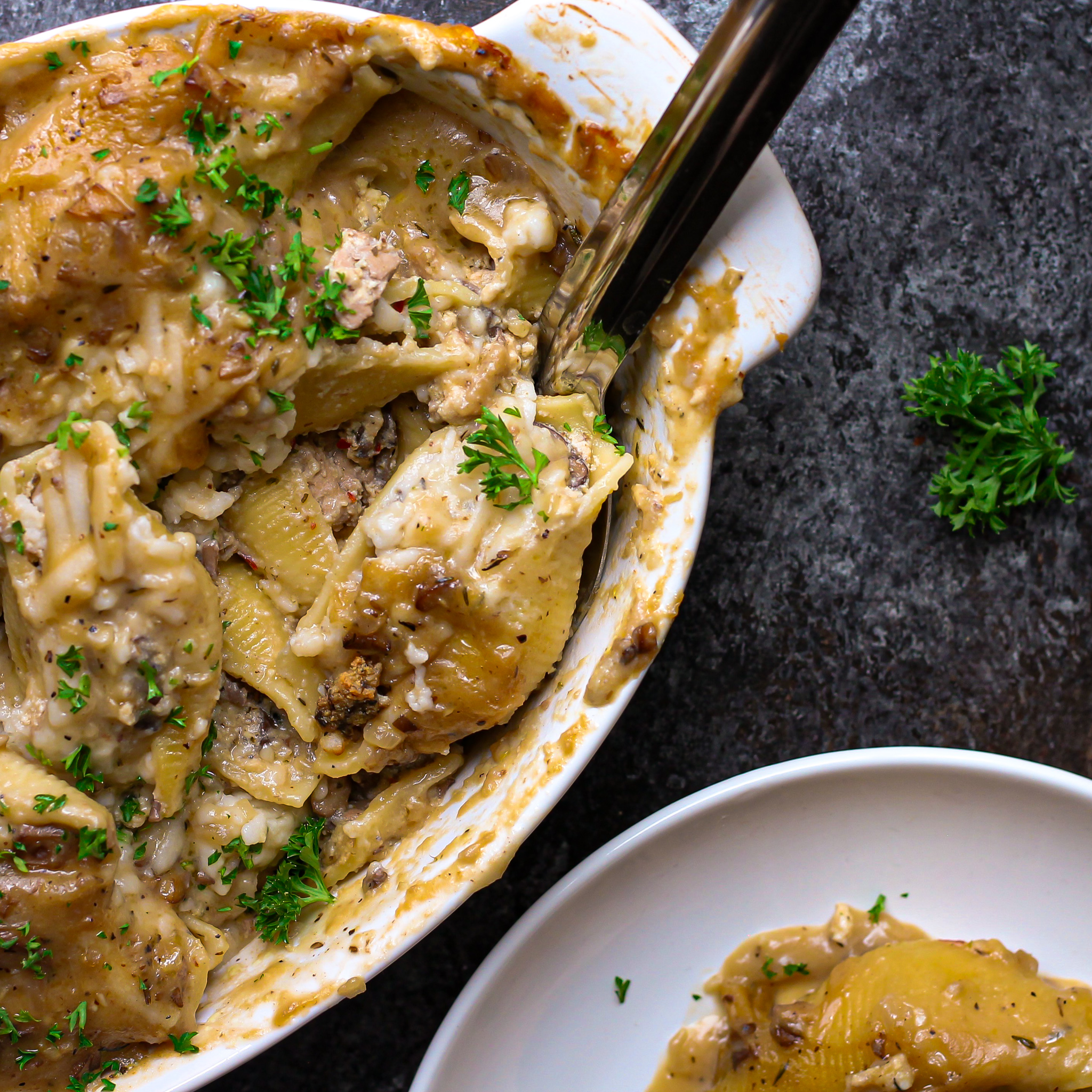 Vegan Chick'n Marsala Stuffed Shells - Eat Figs, Not Pigs