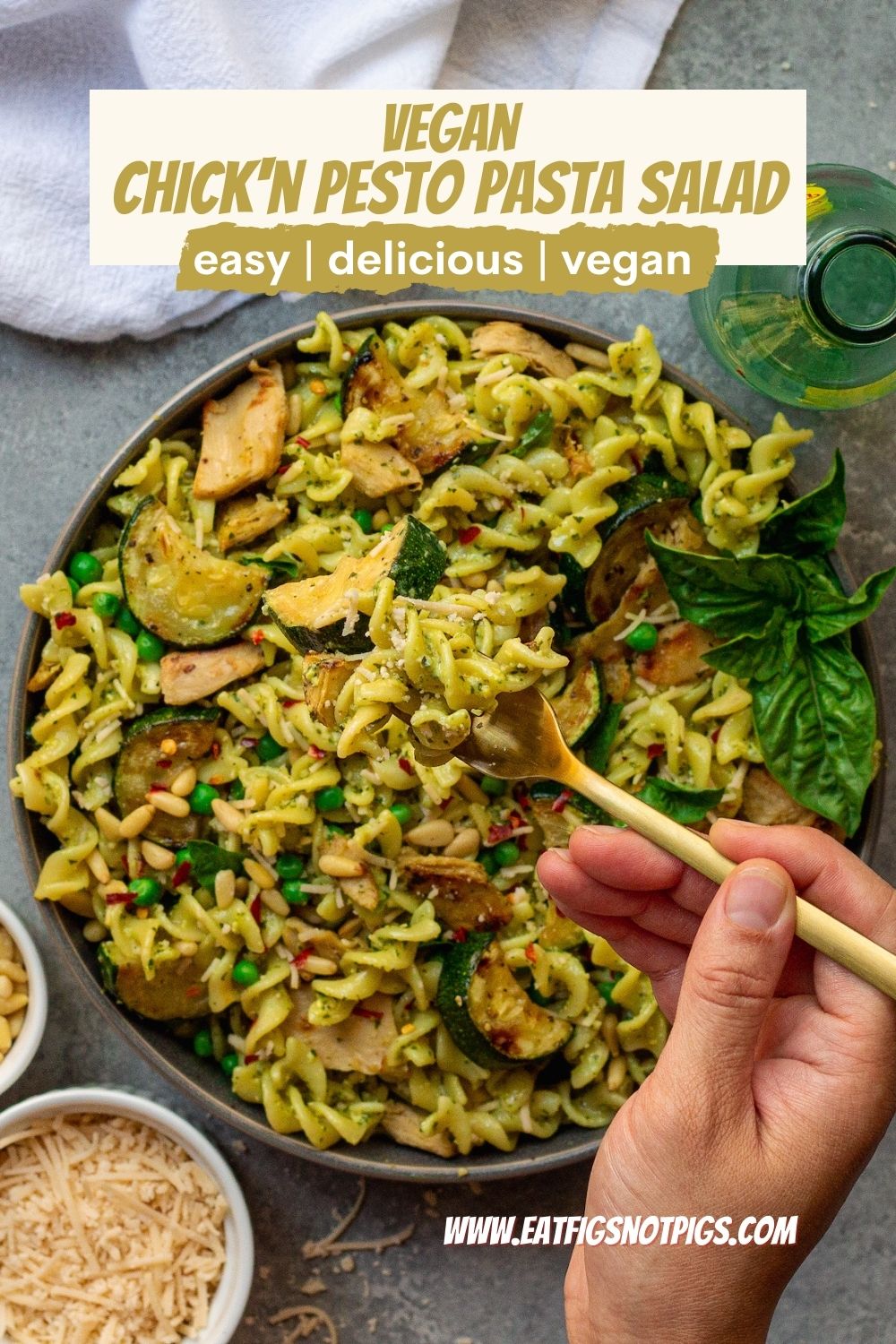 Vegan Pesto Chick'n Pasta Salad