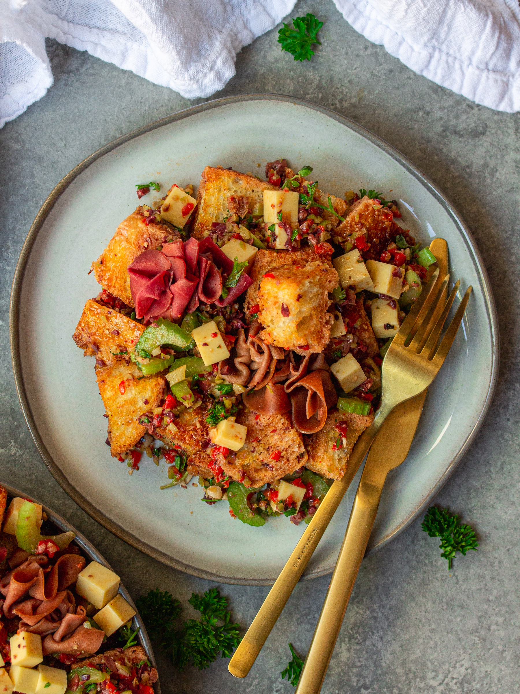 Vegan Muffaletta Panzanella Salad