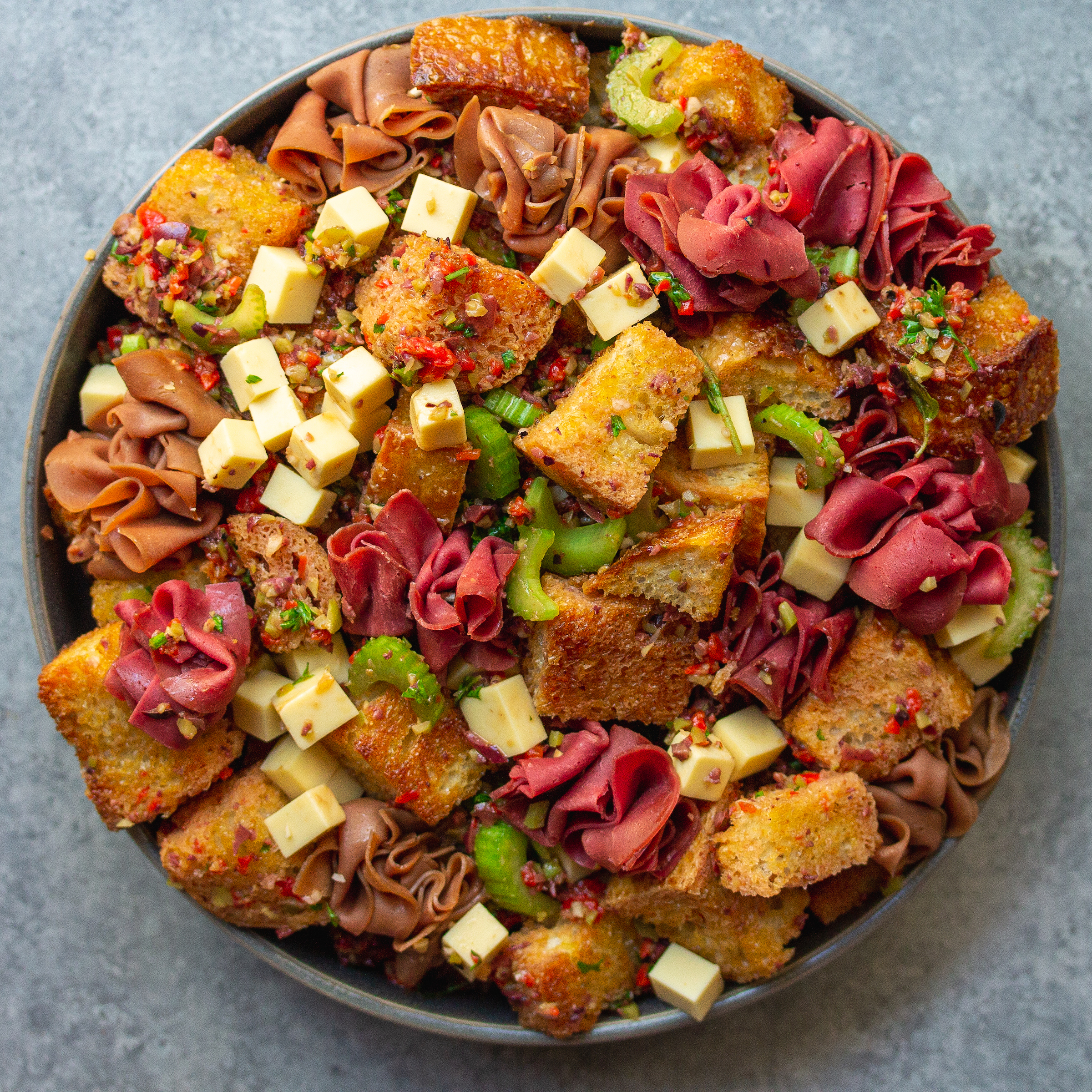 Vegan Muffaletta Panzanella Salad