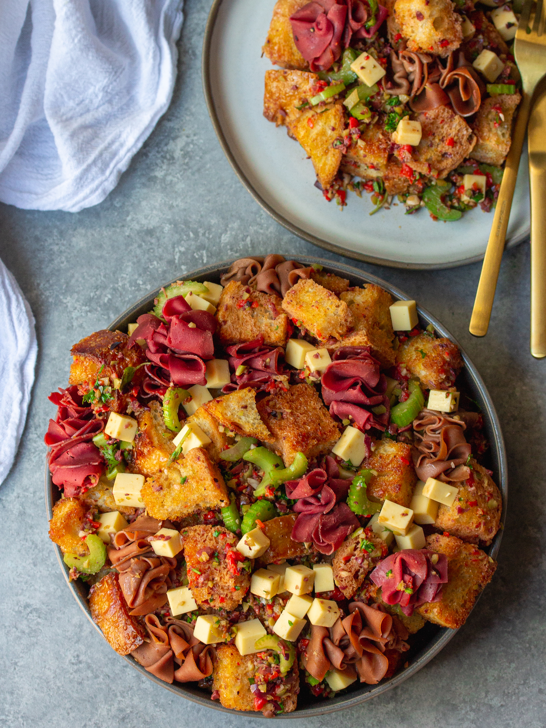 Vegan Muffaletta Panzanella Salad