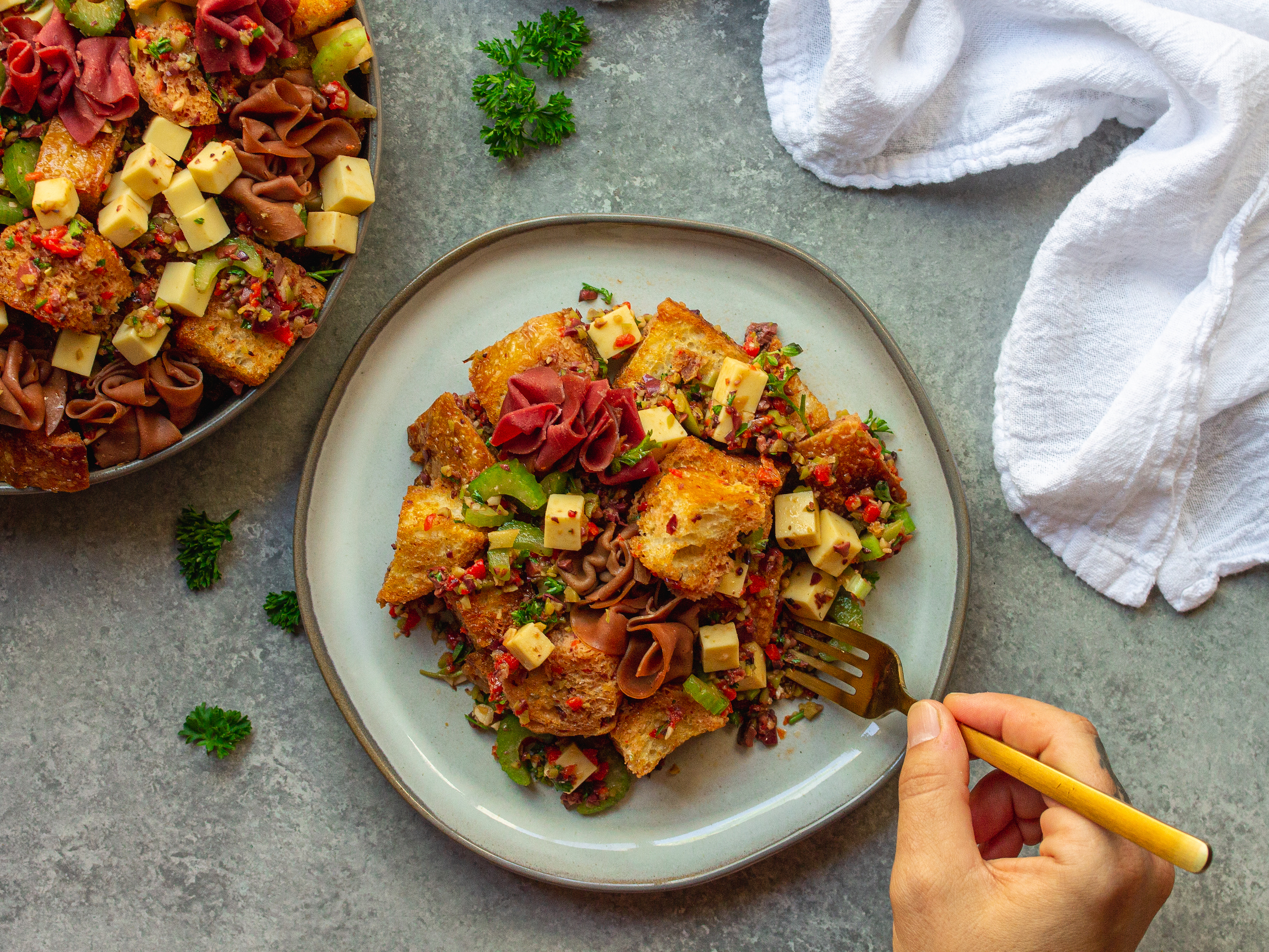 Muffuletta Panzanella Salad