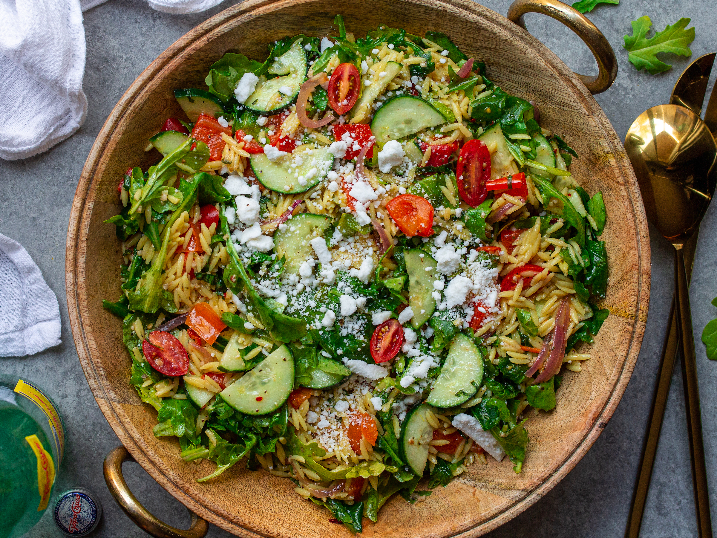 Orzo & Arugula Salad with Bell Pepper Vinaigrette