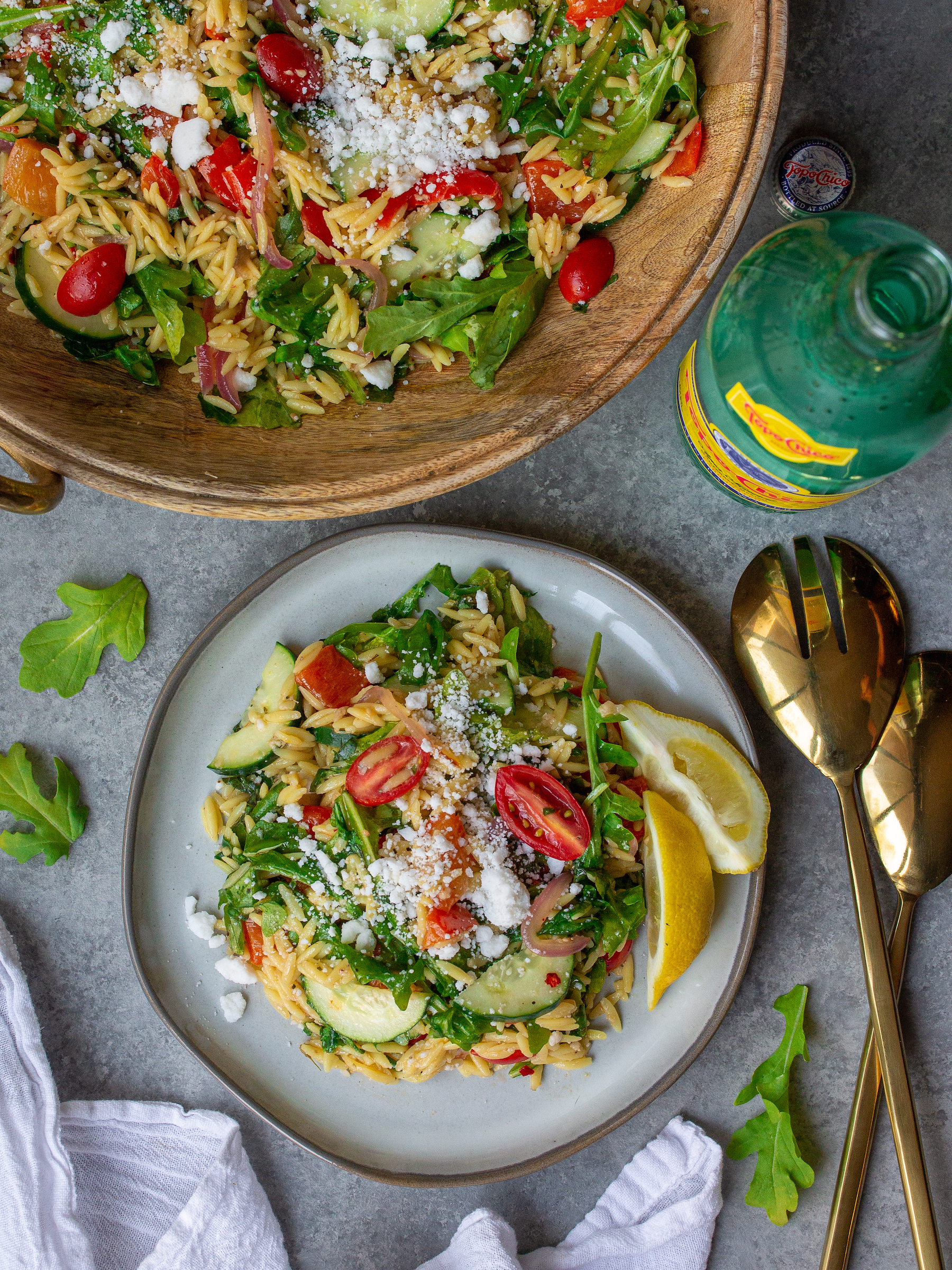 Orzo & Arugula Salad with Bell Pepper Vinaigrette