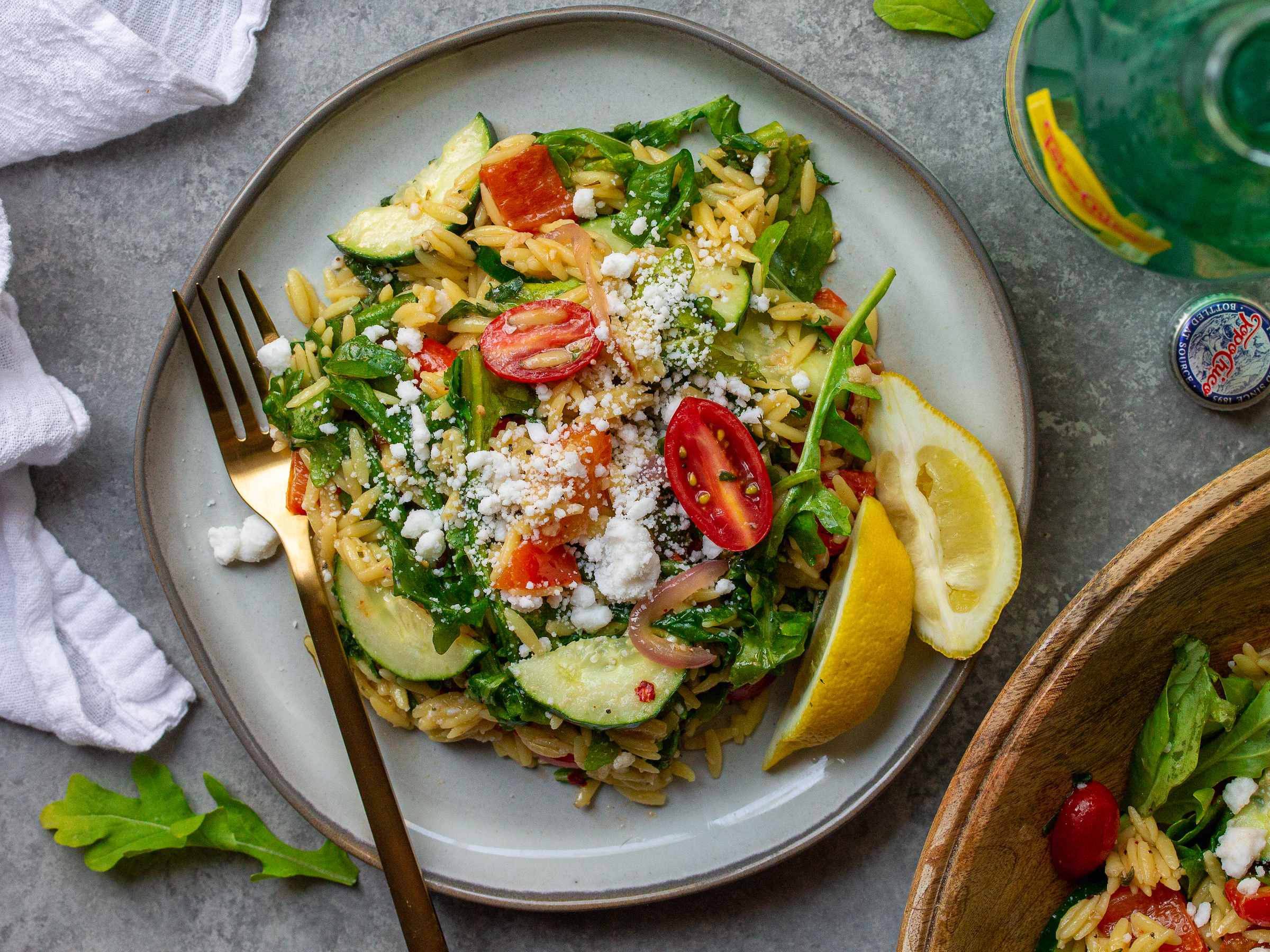 Orzo & Arugula Salad with Bell Pepper Vinaigrette