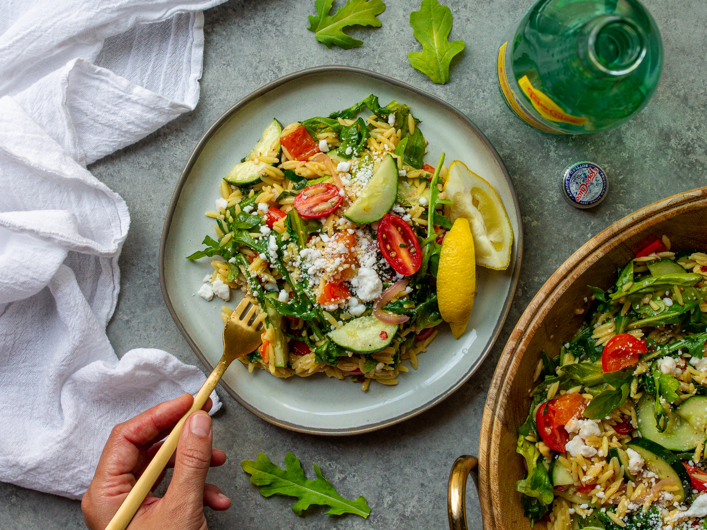 Orzo & Arugula Salad with Bell Pepper Vinaigrette