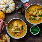 Pumpkin Beer Cheese Soup with Rosemary Croutons