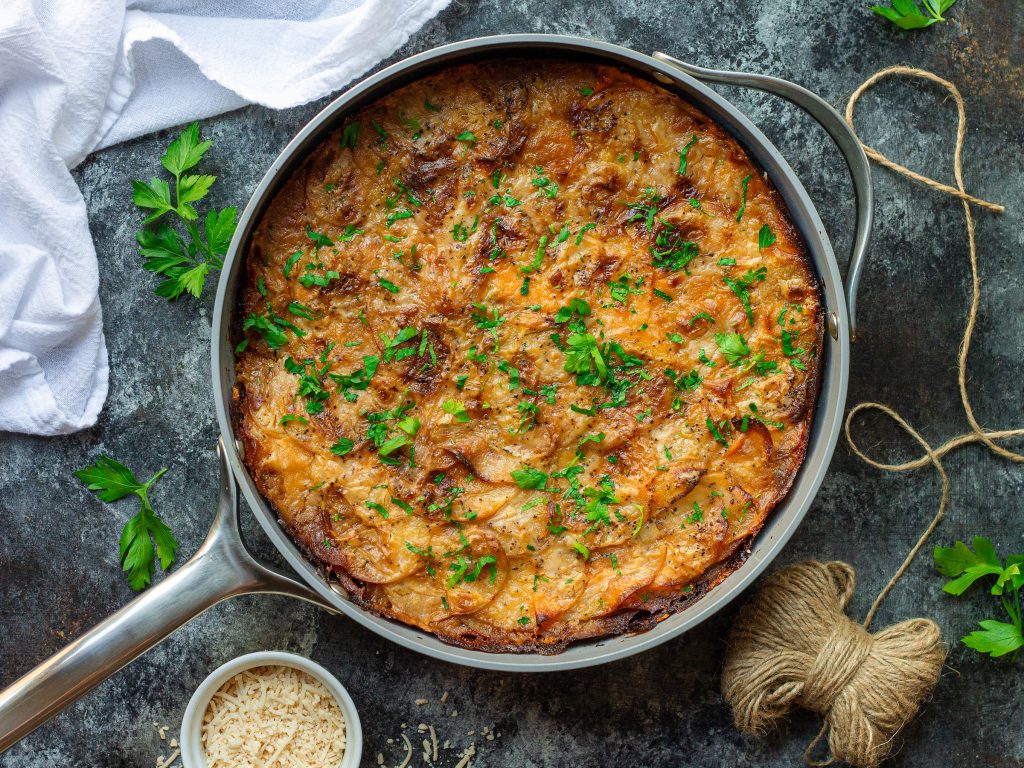 Meaty Vegan Potato Skillet Gratin
