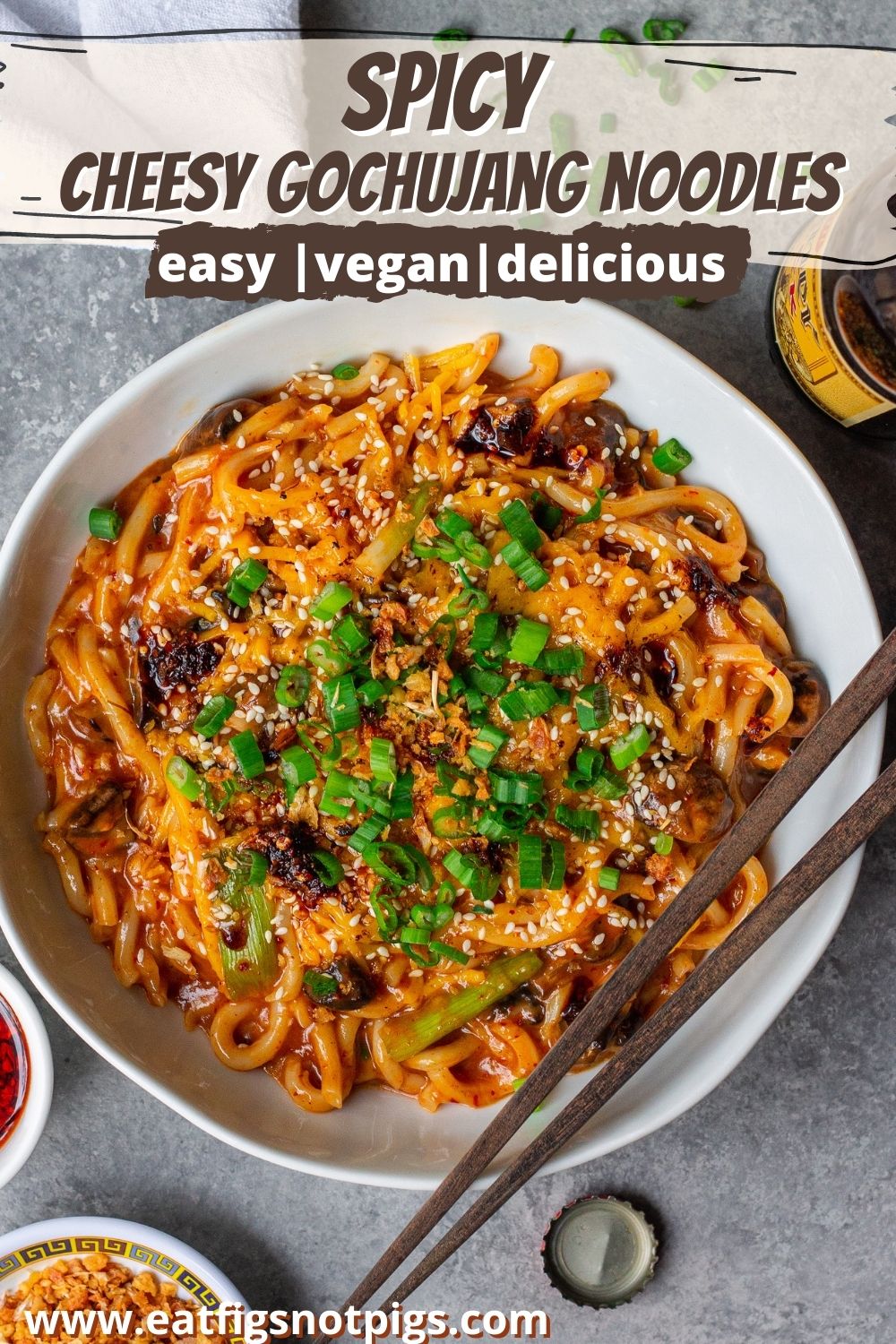 Cheesy Vegan Gochujang Udon Noodles