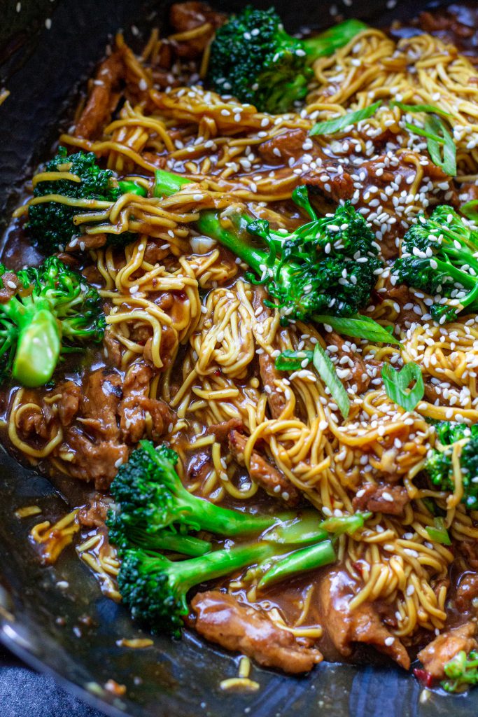 vegan beef and broccoli noodles