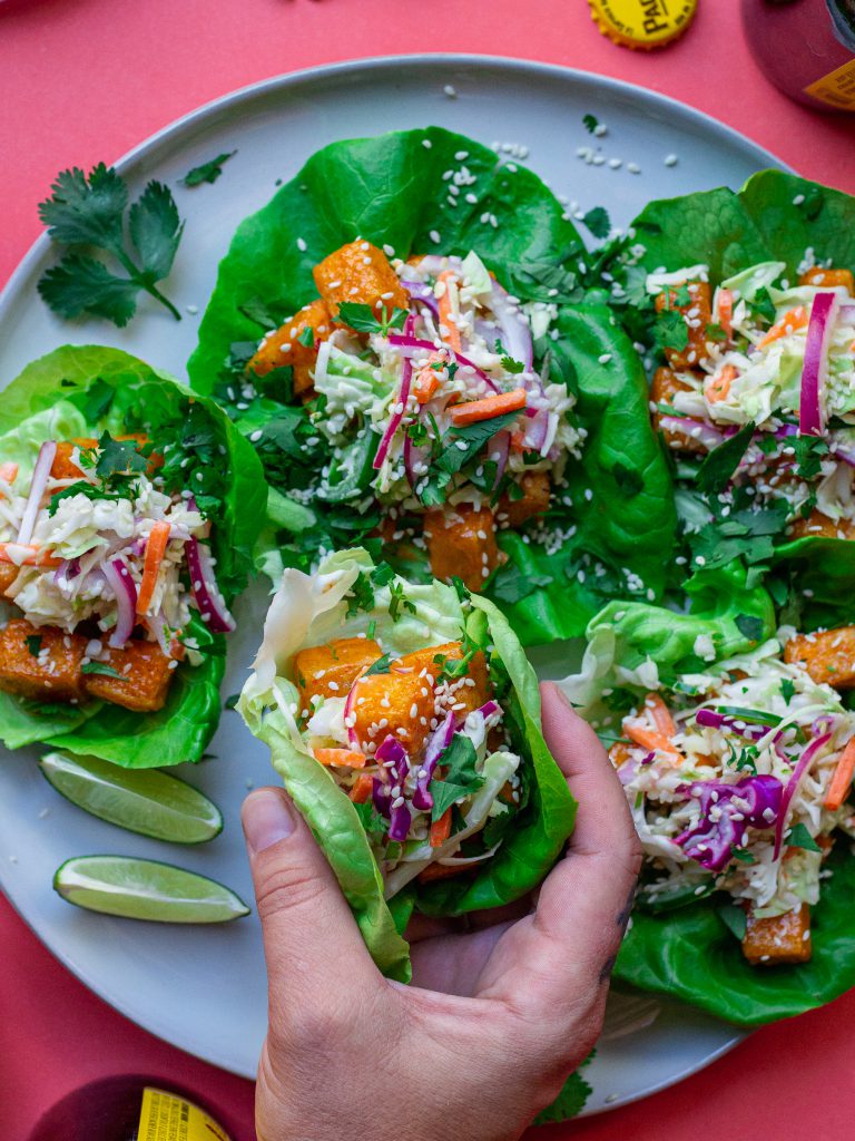Vegan Bang Bang Tofu Lettuce Wraps