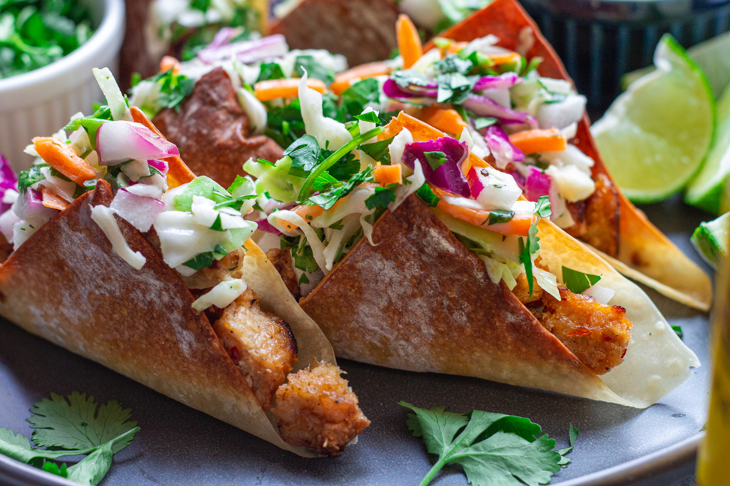 Vegan Chicken Wonton Tacos