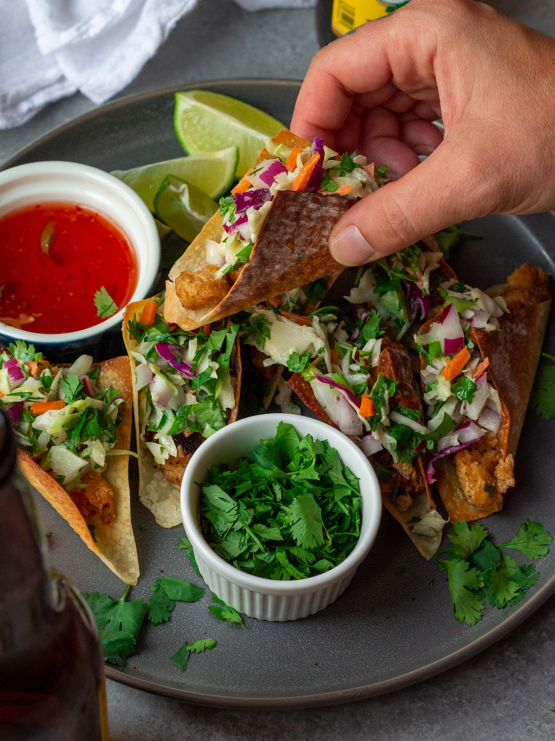Vegan Chicken Wonton Tacos