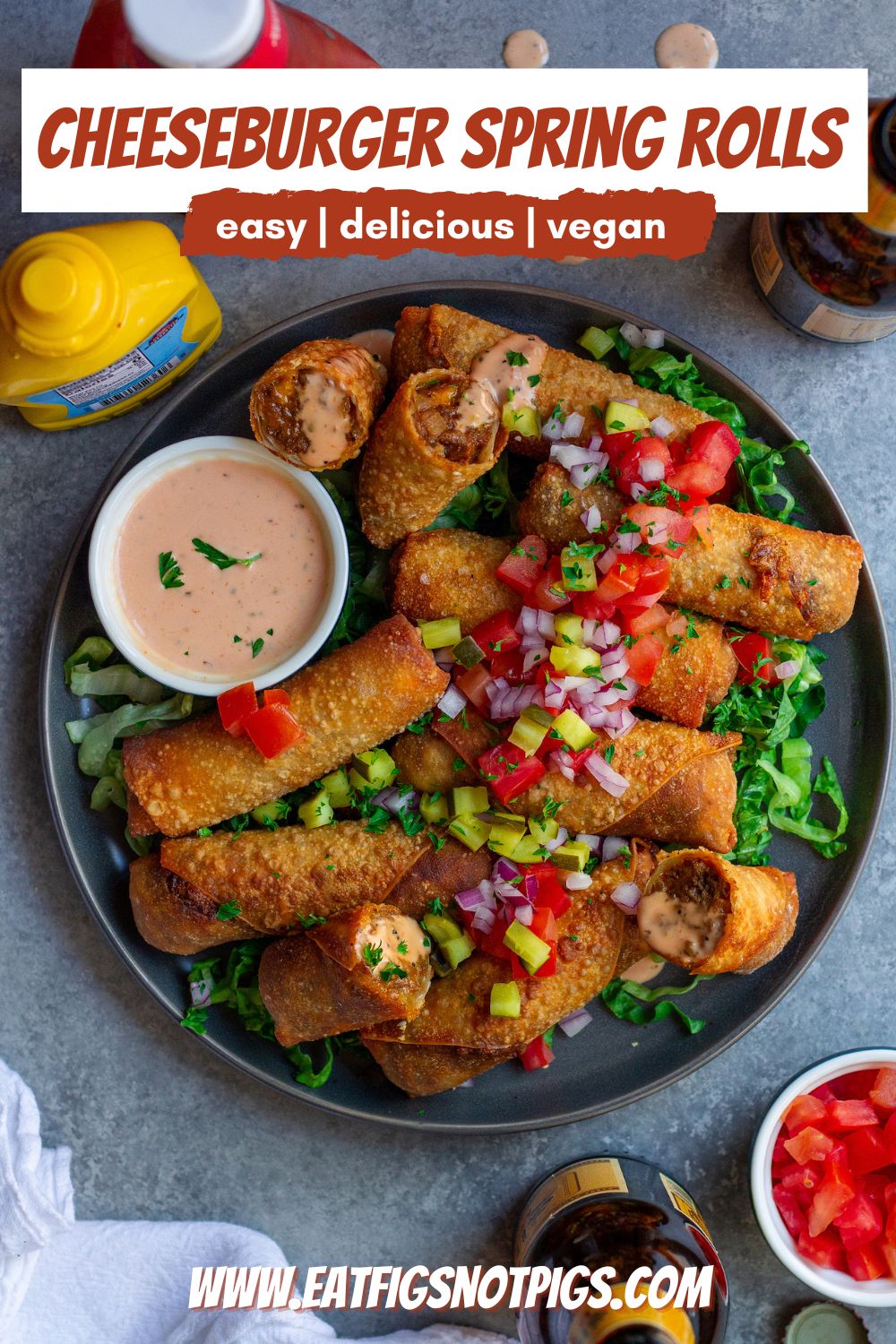 Vegan Cheeseburger Spring Rolls Pin