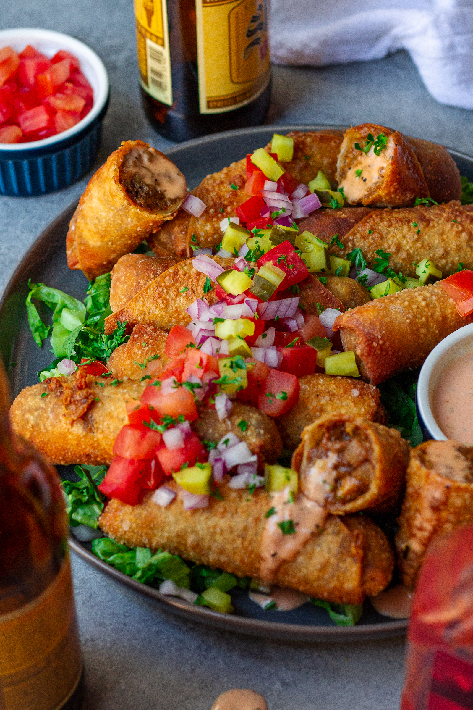 Vegan Cheeseburger Spring Rolls