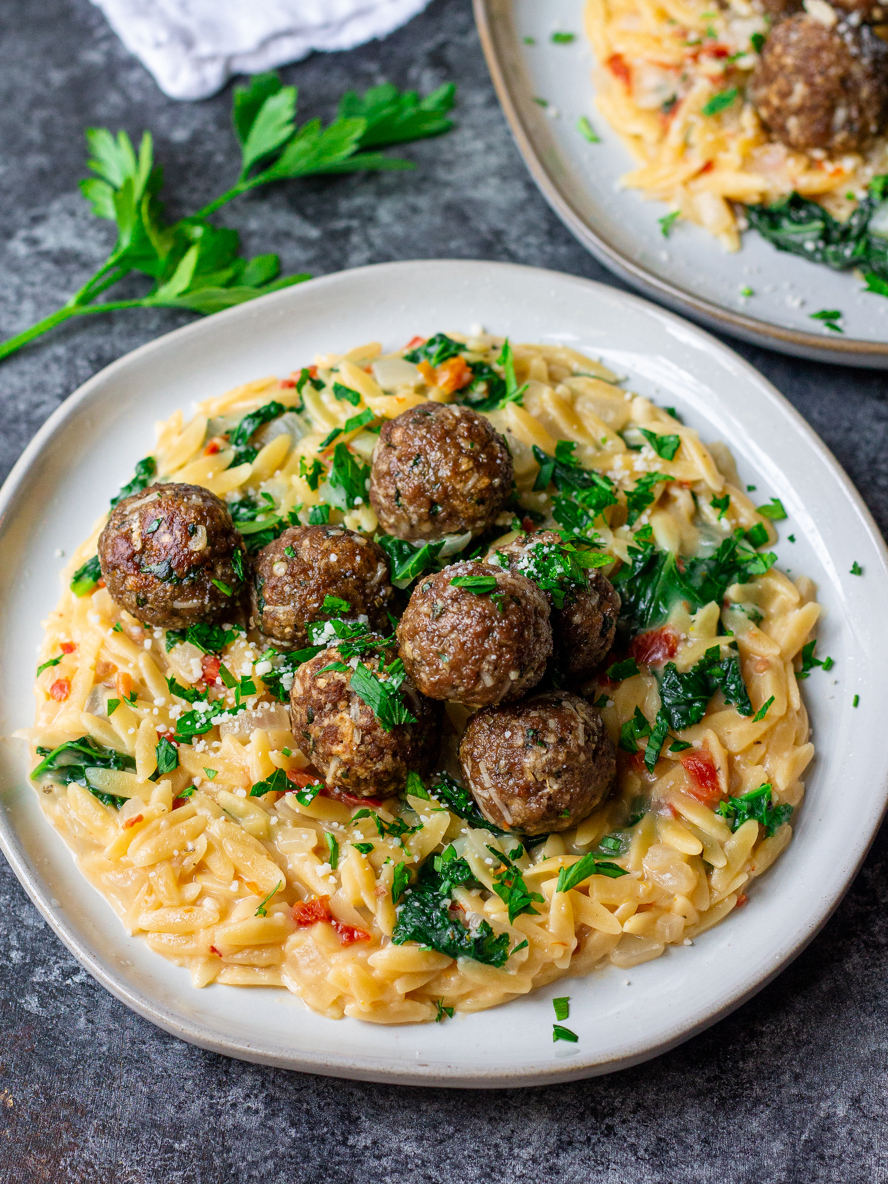 Vegan Meatballs with Creamy Orzo