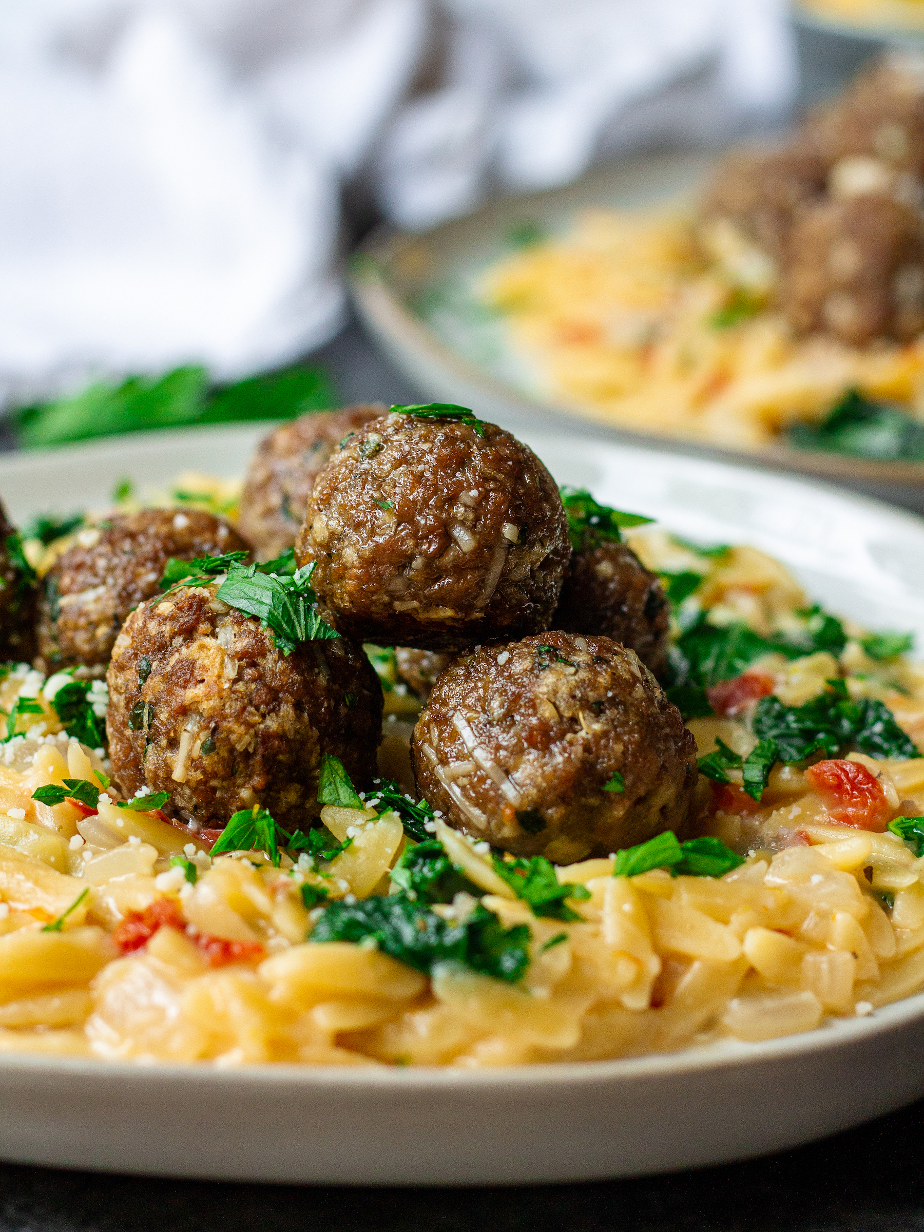 meatballs with creamy orzo