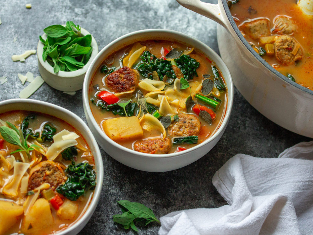 image of Smoky Sausage, Potato, and White Bean Soup