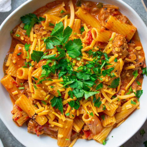 image of homemade cheesy hamburger helper