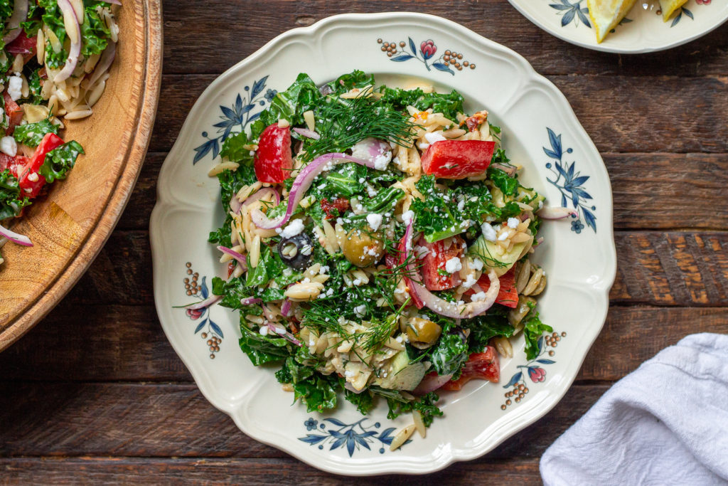 Vegan Mediterranean Orzo Salad - Veggies Don't Bite